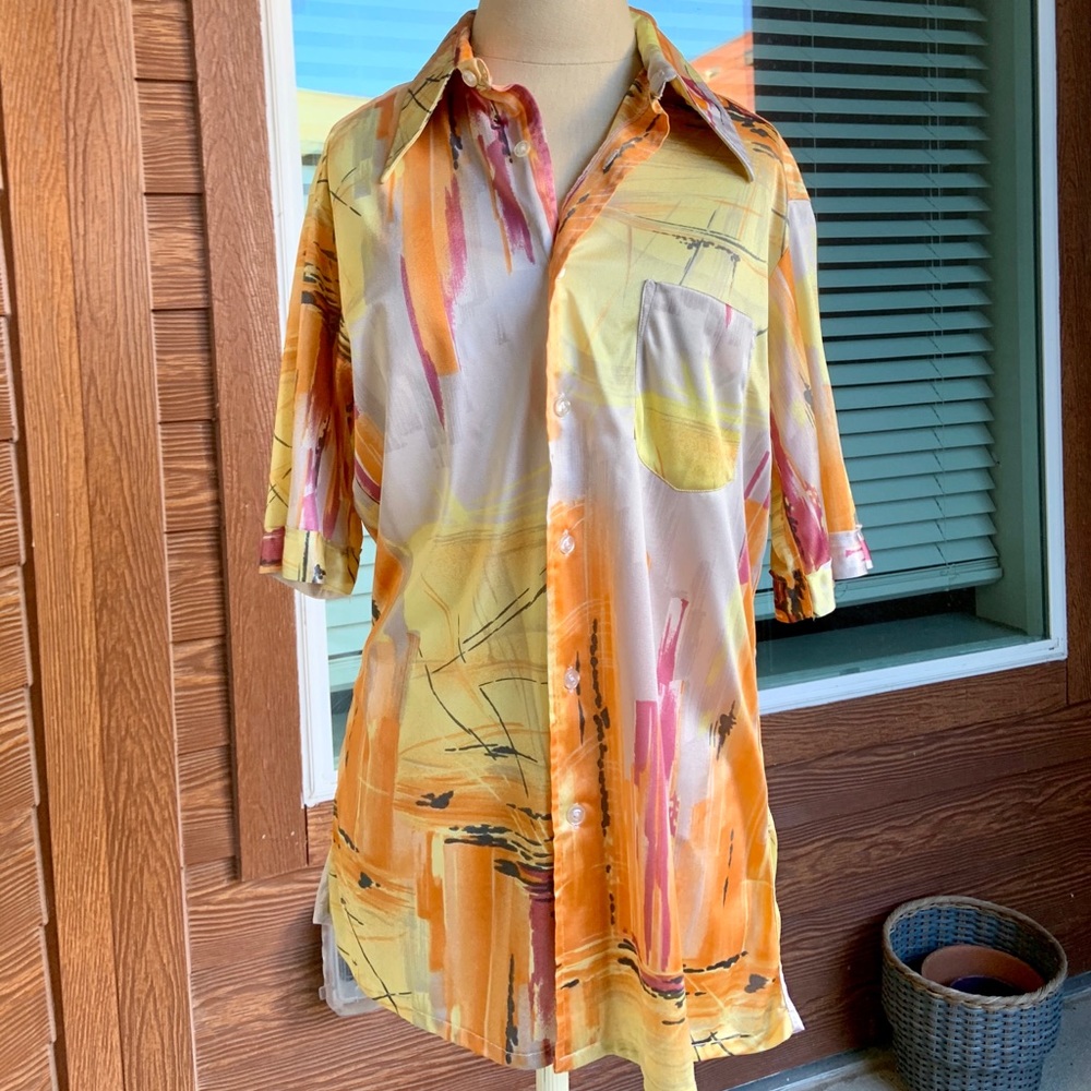 Silly soft abstract watercolor print 70's shirt